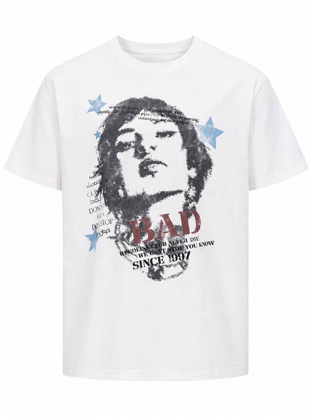 Ace Jolun white portrait graphic T-shirt detail view