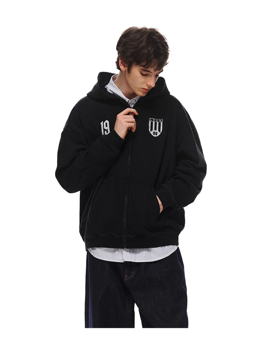 Vintage Washed Graphic Zip-Up Hooded Hoodie product image 1