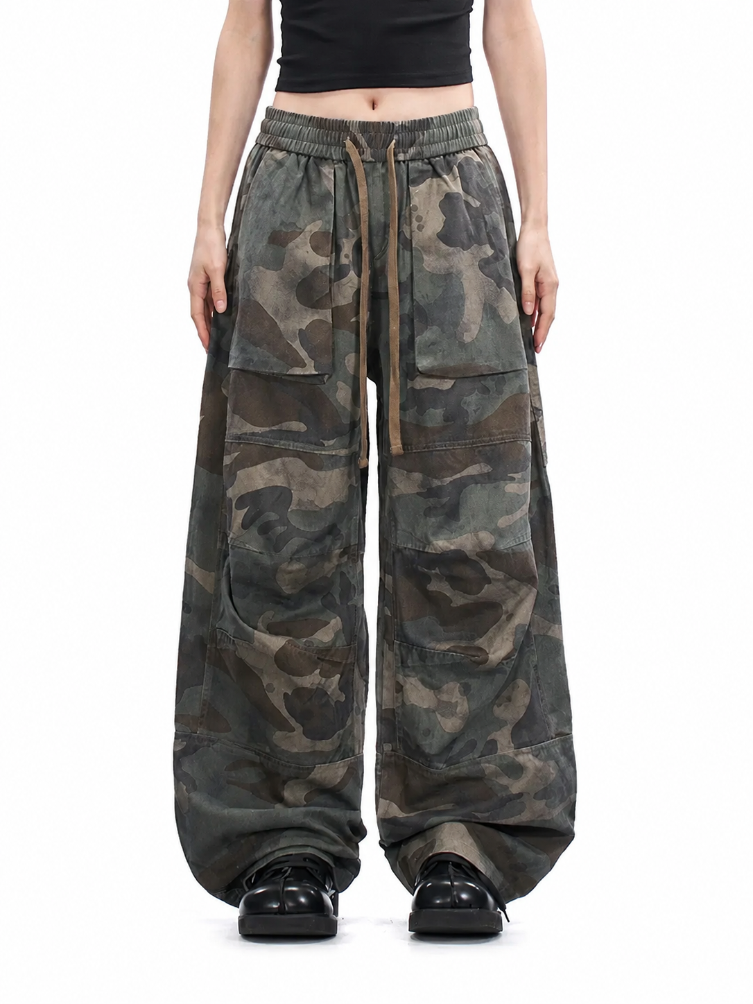 Ace Jolun washed camouflage wide-leg cargo pants alternate front view