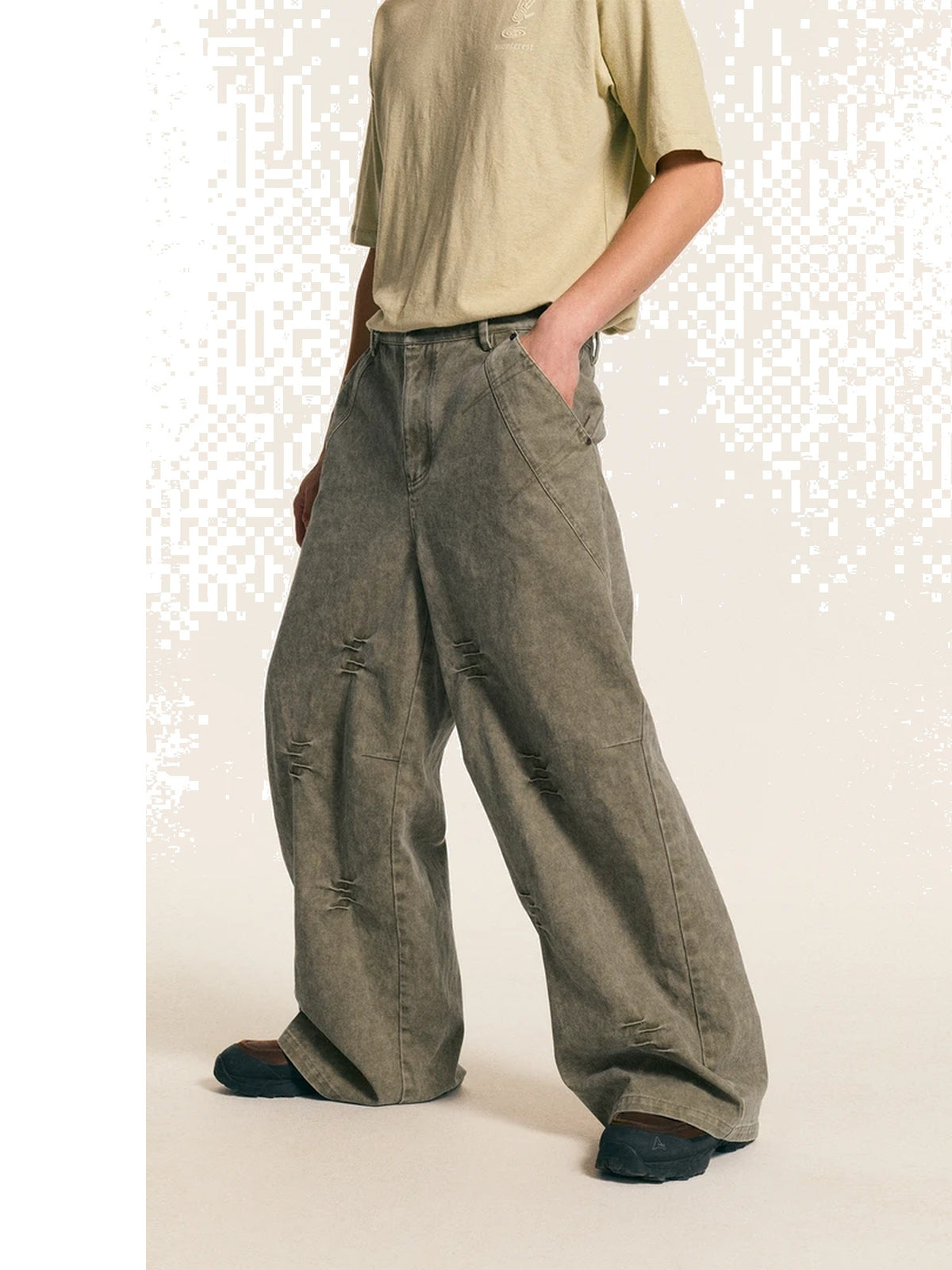 Washed Distressed Wide-Leg Cargo Pants product image