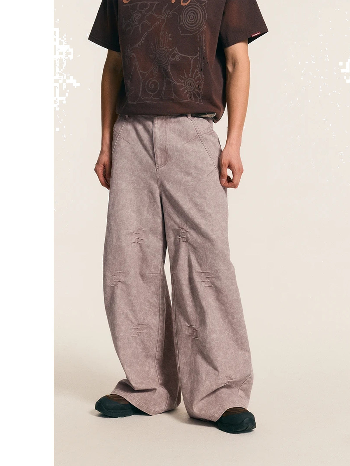 Washed Distressed Wide-Leg Cargo Pants product image