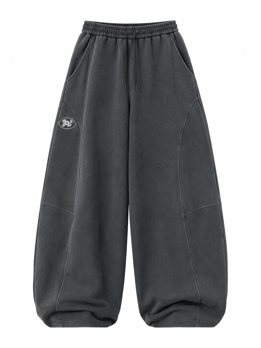 Washed charcoal dragon ultra-wide-leg sweatpants front view