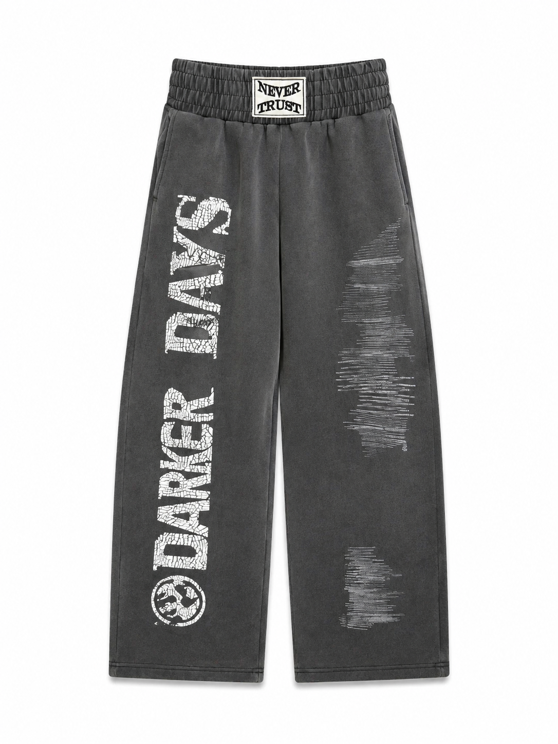 Charcoal gray washed graphic ultra-wide-leg sweatpants front view