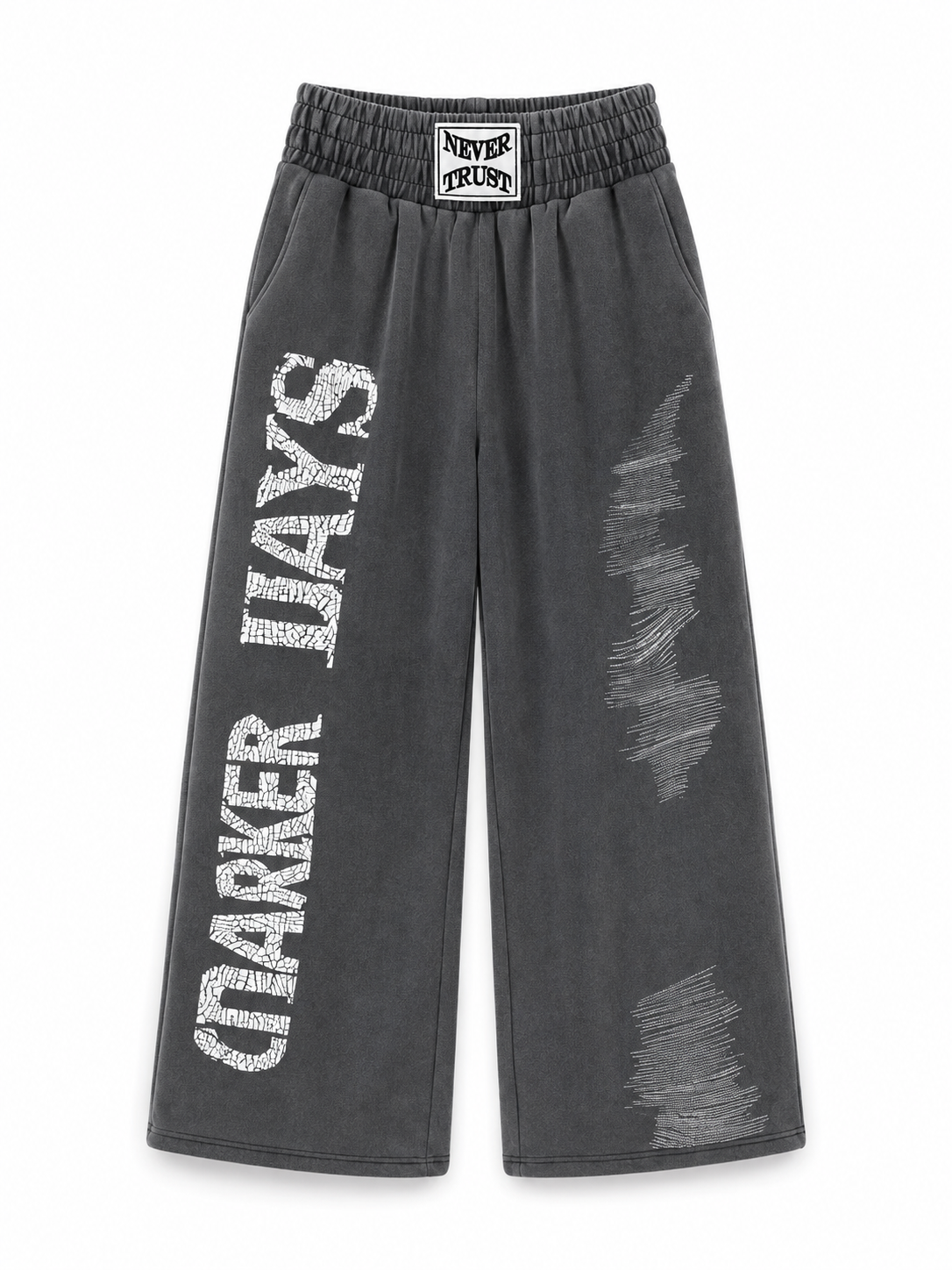 Charcoal gray graphic sweatpants alternate front view