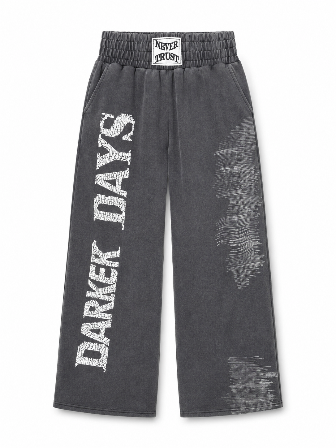 Charcoal gray washed graphic sweatpants full front view