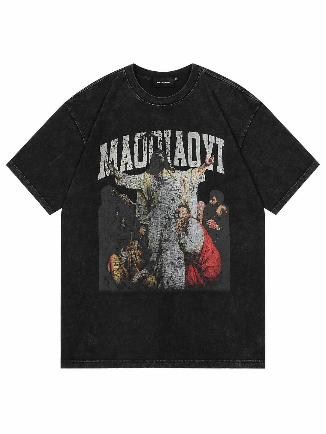 Ace Jolun washed black portrait graphic T-shirt print detail