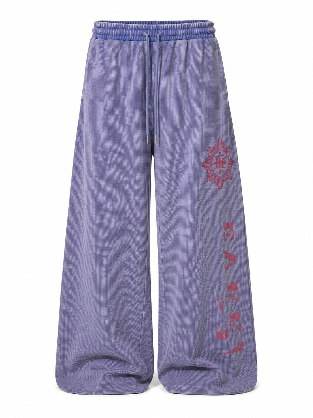 Washed violet waffle-knit graphic wide-leg sweatpants front view
