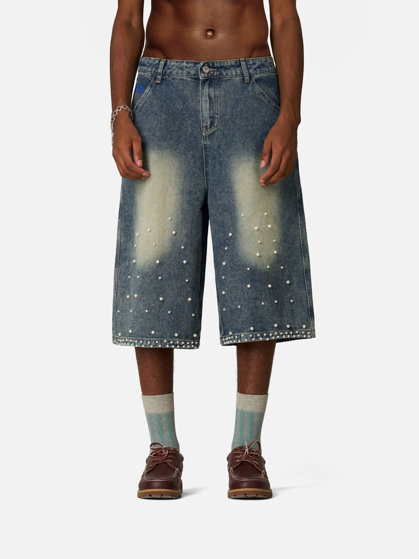 Aelfric Eden Pearl Embellished Baggy Longline Jorts