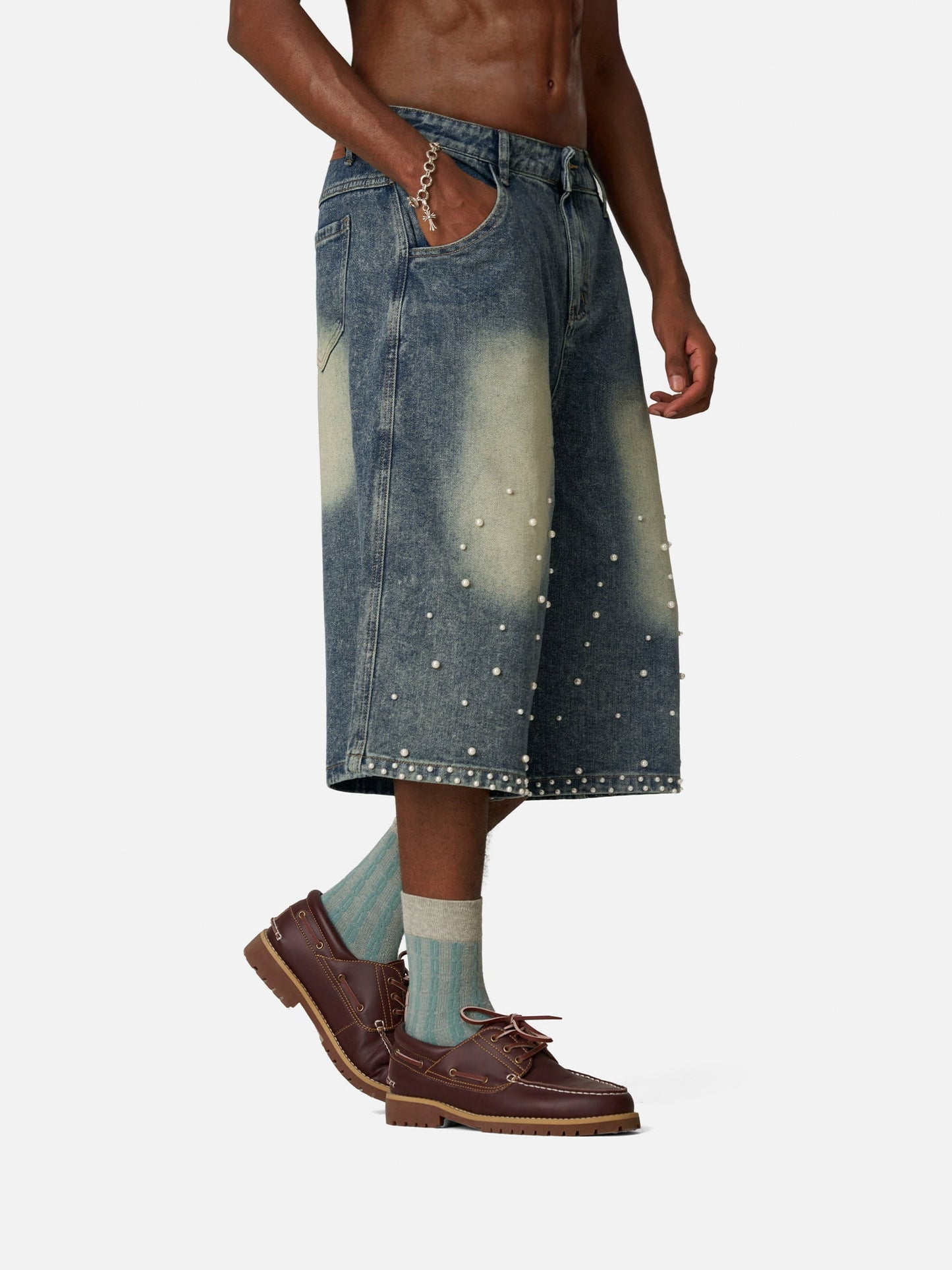 Aelfric Eden Pearl Embellished Baggy Longline Jorts