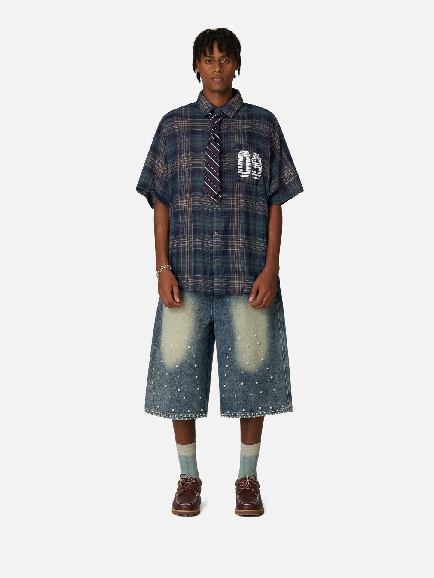 Aelfric Eden Pearl Embellished Baggy Longline Jorts