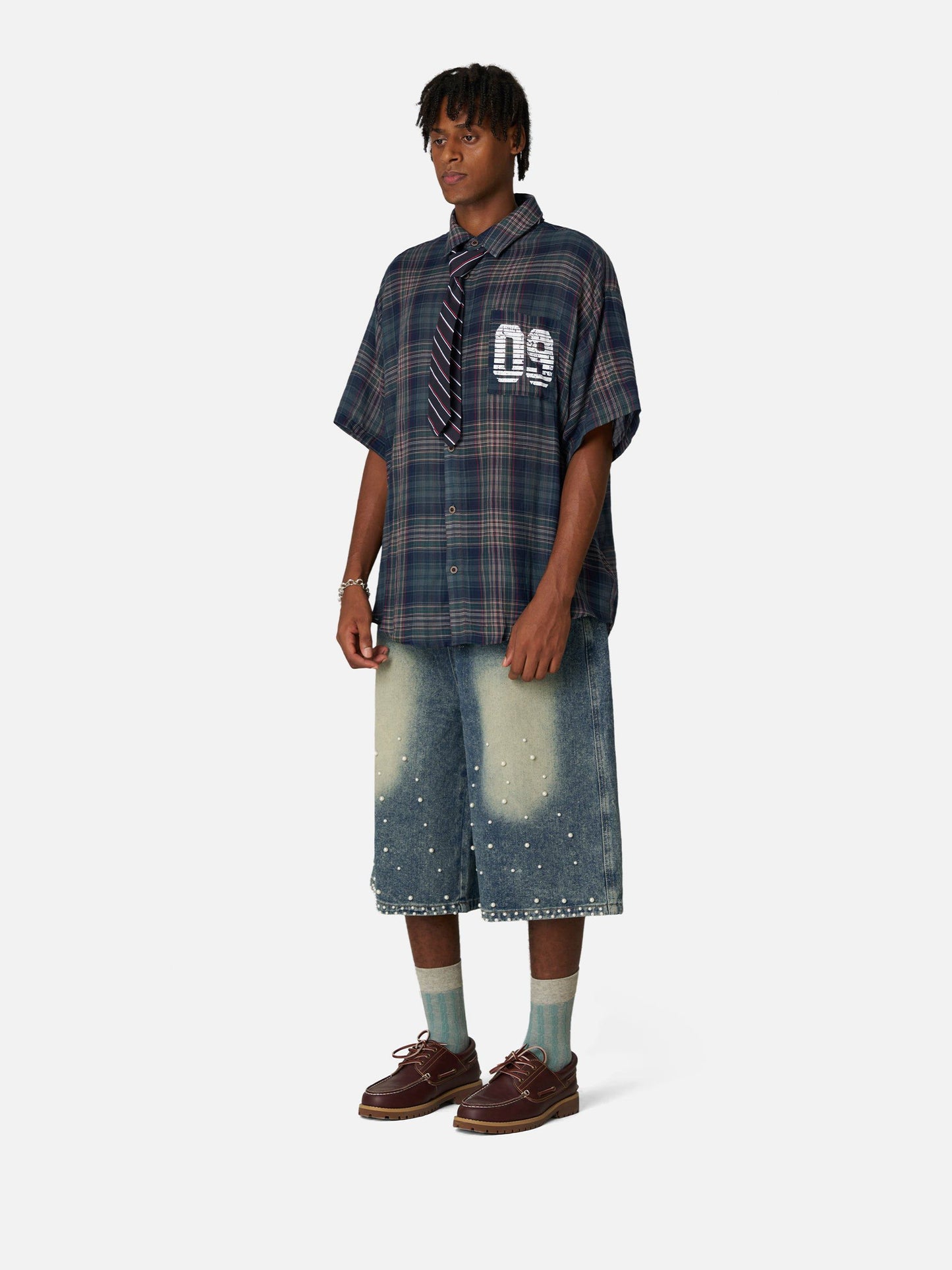 Aelfric Eden Pearl Embellished Baggy Longline Jorts