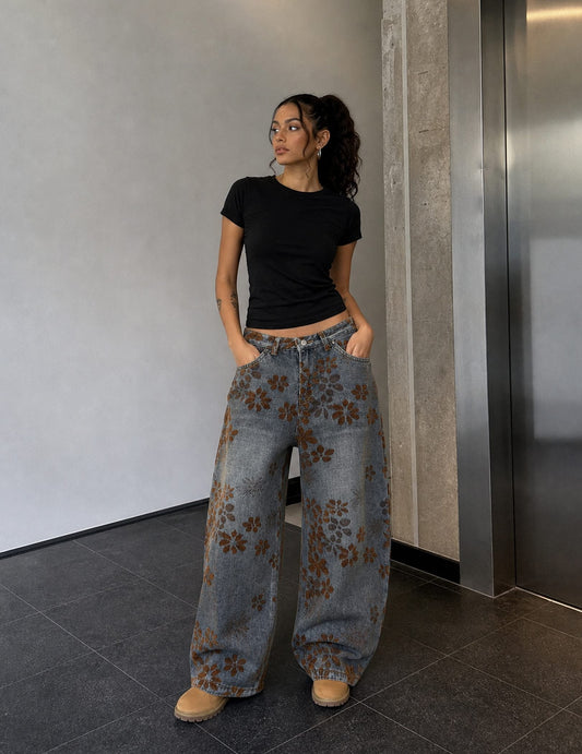 Flocked Floral Baggy Barrel Jeans product image 1