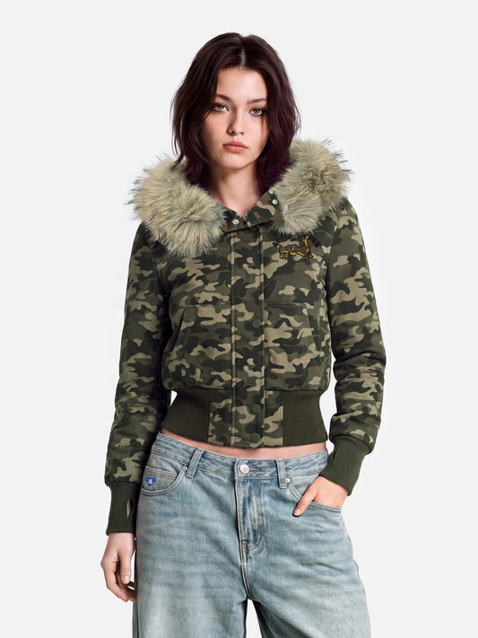 CAMO Faux Fur Zip Up Hoodie product image 1