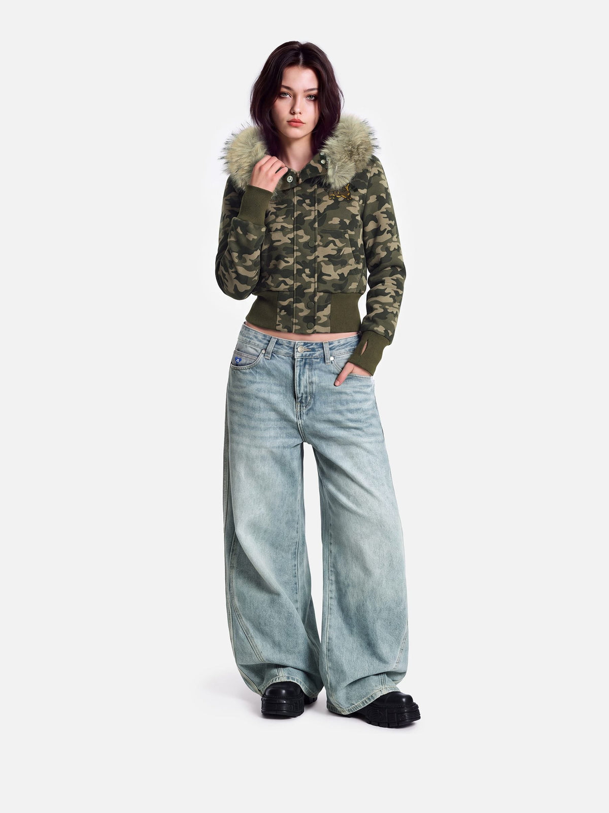CAMO Faux Fur Zip Up Hoodie product image 3