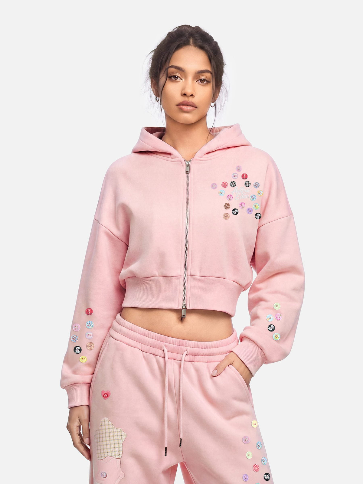 Cropped Button Zip Up Hoodie product image 1