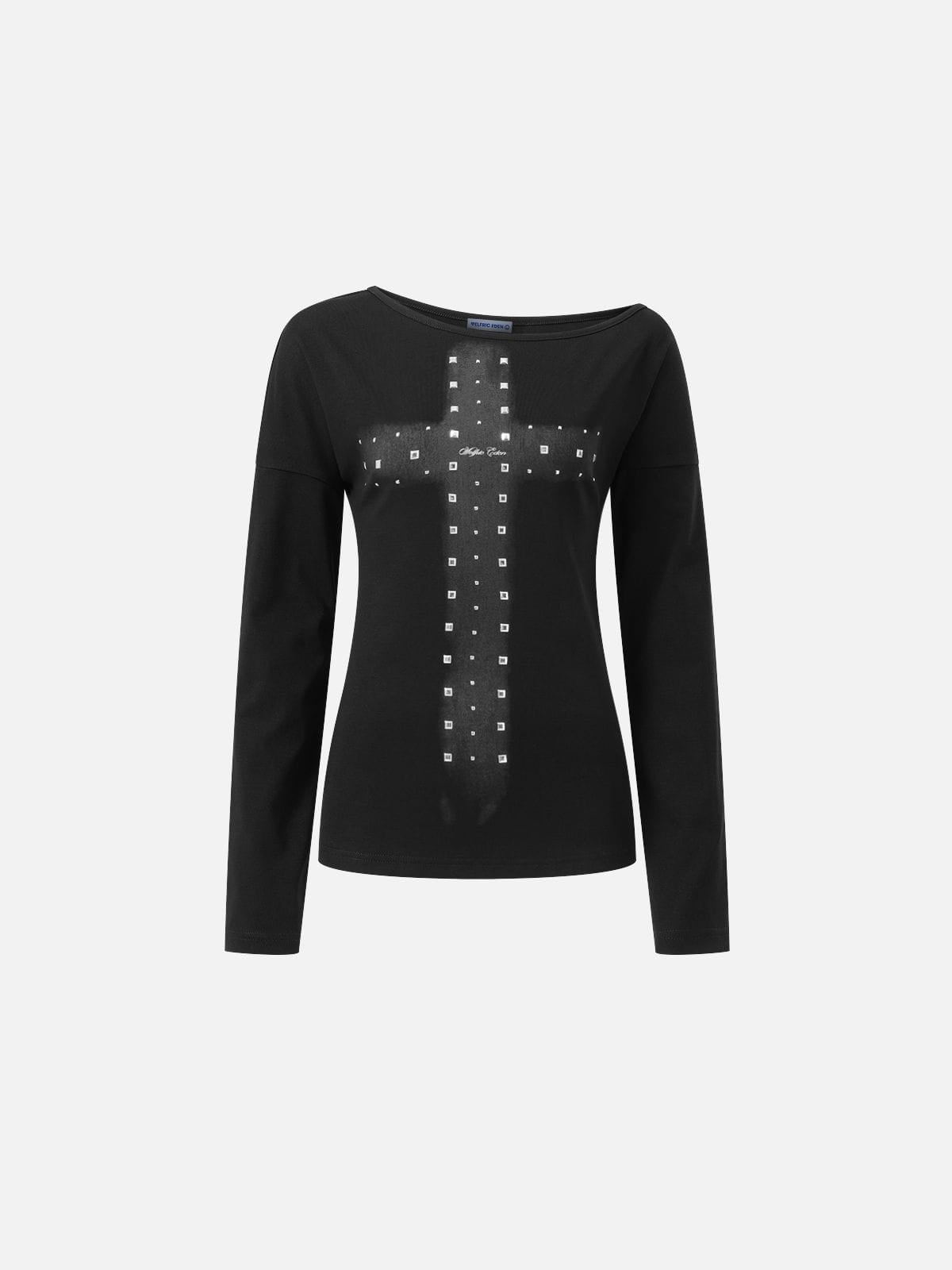 Studded Cross Off-The-Shoulder Long Sleeve Tee product image 2