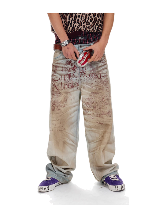 Floral Print Distressed Wide-Leg Jeans product image 1