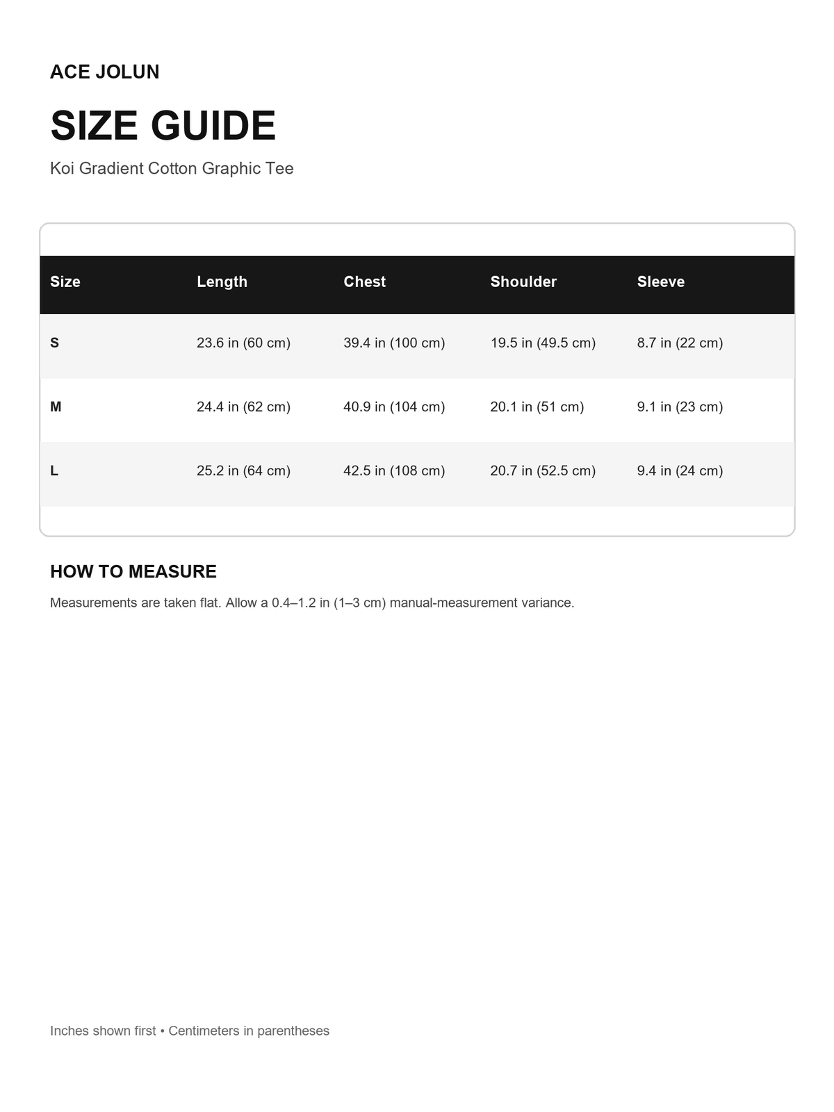Koi Gradient Cotton Graphic Tee Size Guide