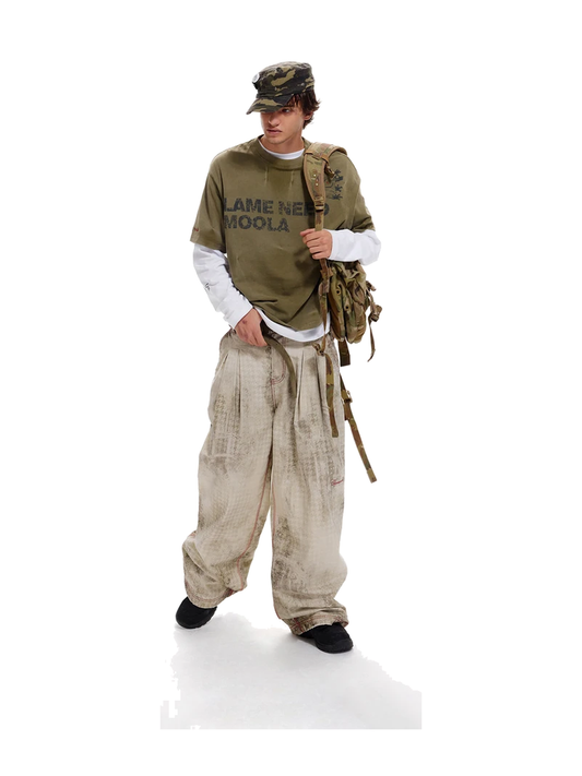 Distressed Houndstooth Pleated Cargo Pants product image 1