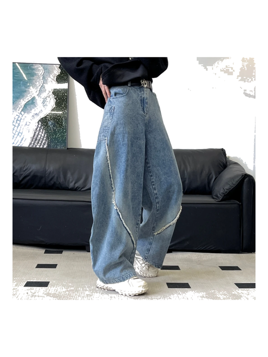 Washed Curved-Leg Wide-Leg Jeans product image 1