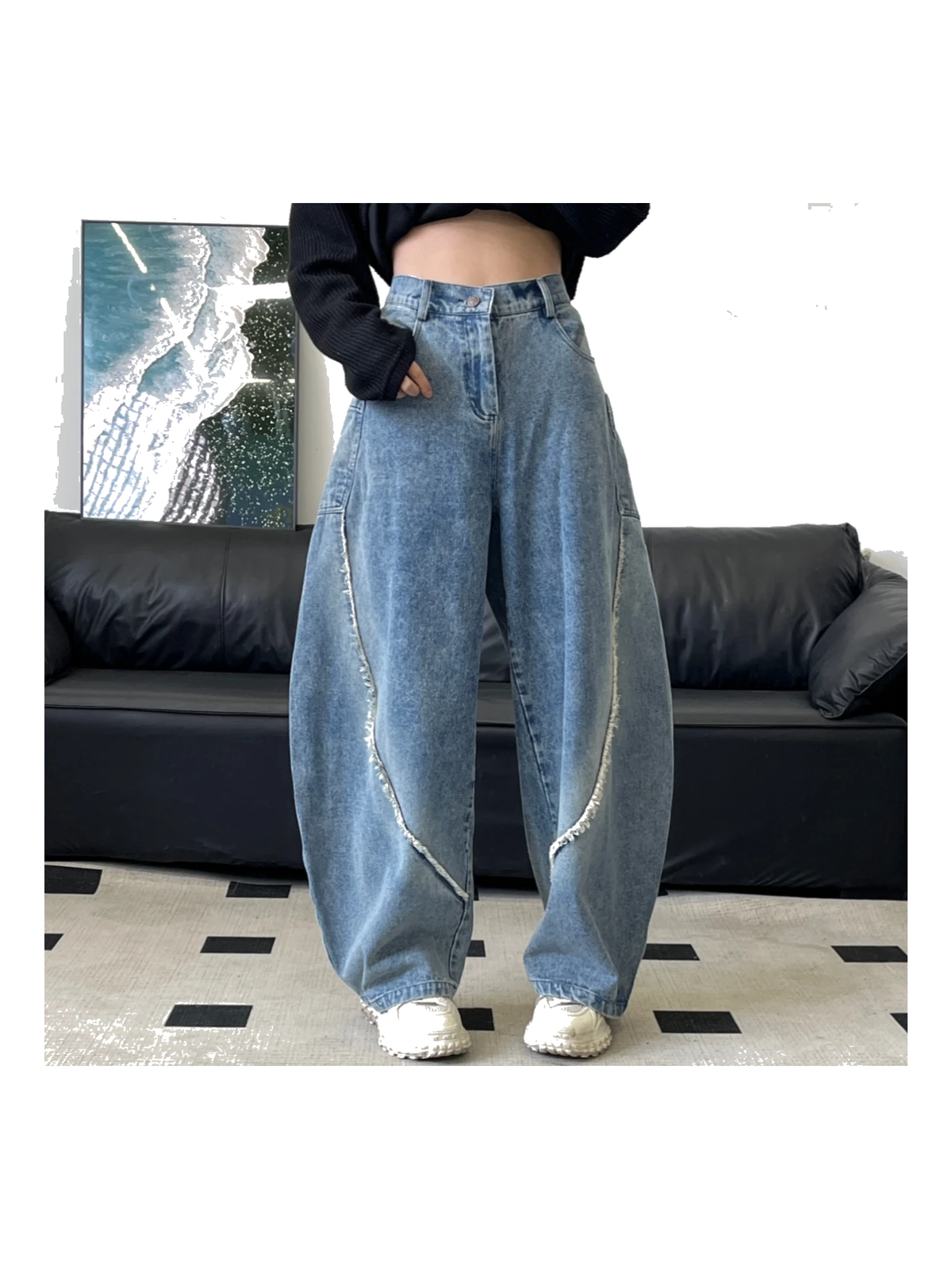Washed Curved-Leg Wide-Leg Jeans product image 3