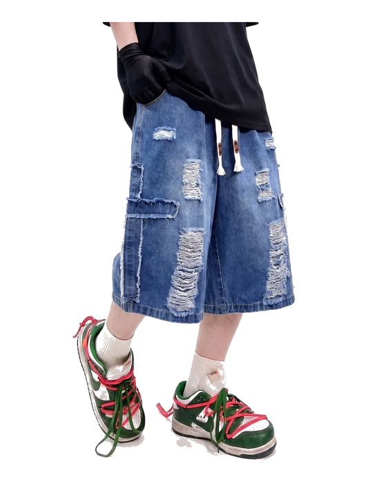 Distressed Longline Denim Shorts product image 1