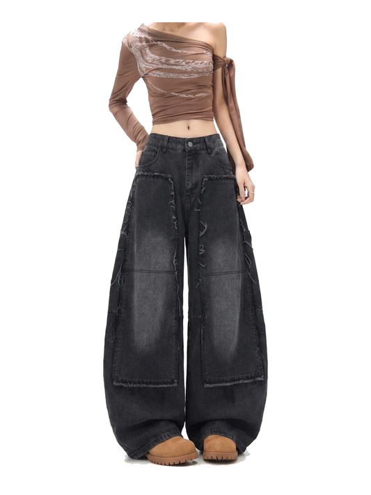 Fringed Panel Curved-Leg Jeans product image 1