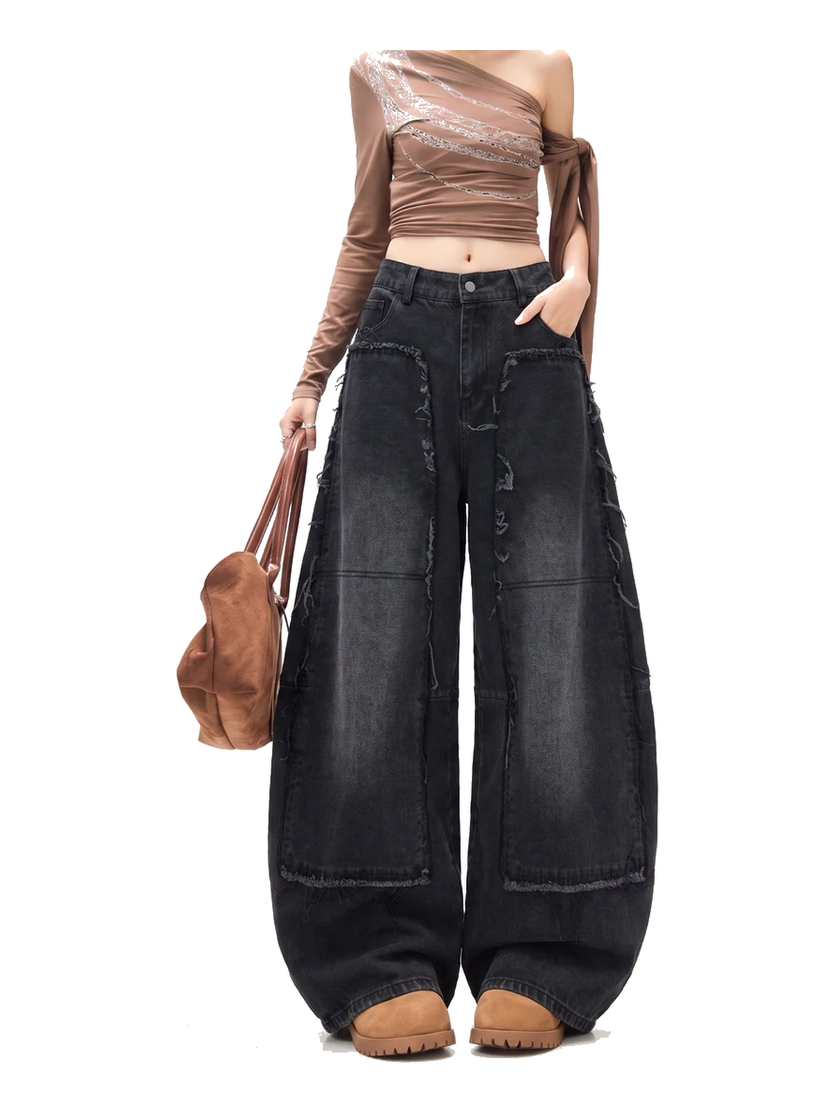Fringed Panel Curved-Leg Jeans product image 2